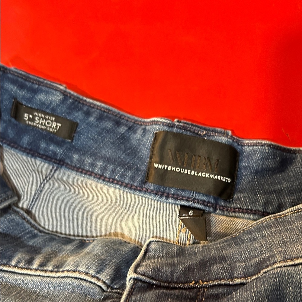 White House Black Market Blue Jean Shorts with Silver Button Accents - Picture 5 of 5